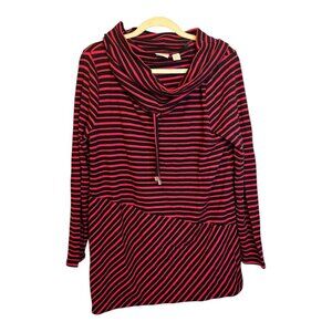 Chico's Shirt Women's Size Large Cowl Neck Tunic Stripes Black Red